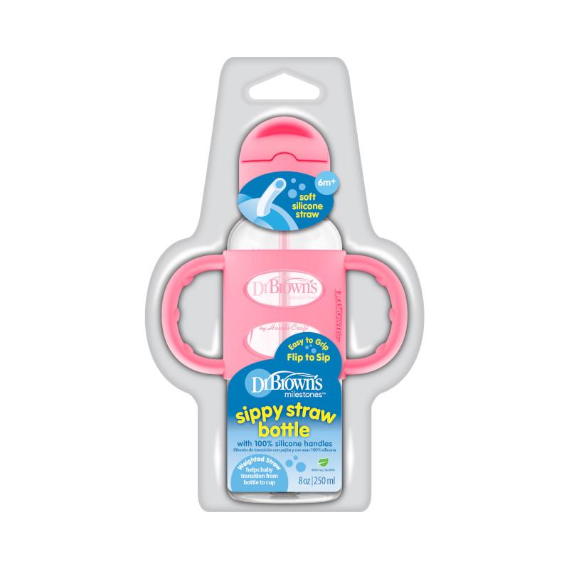 Biberon estandar con popote y asas 8oz Rosa/Azul F.SB81101/SB81102 - Image 3
